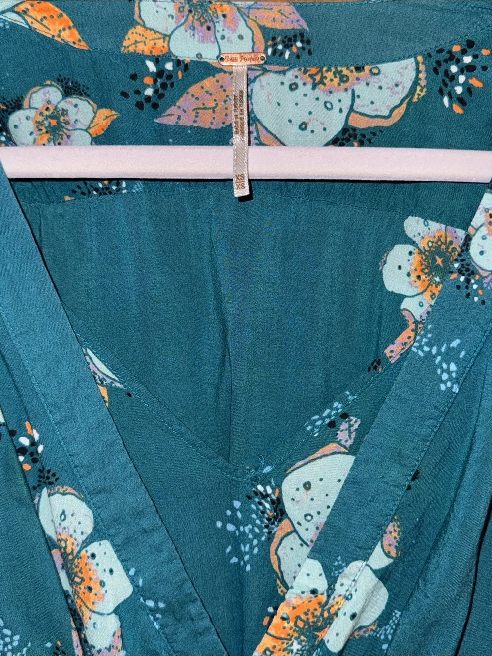 Free People Teal Tuscan Dreams Floral Wrap Peplum Tunic Sz XS